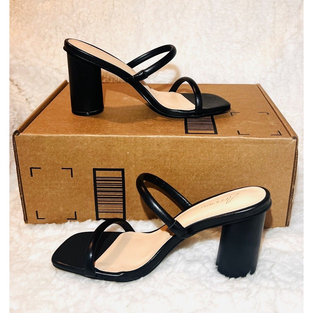 Arromic Women's Heeled Sandals Square Toe Two Strap Block Heels - Black - 7.5 - Picture 2 of 5